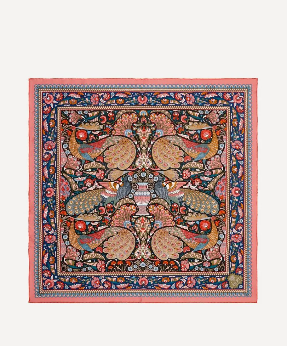 Liberty Scarves^Peacock Garden 70 x 70cm Silk Twill Scarf