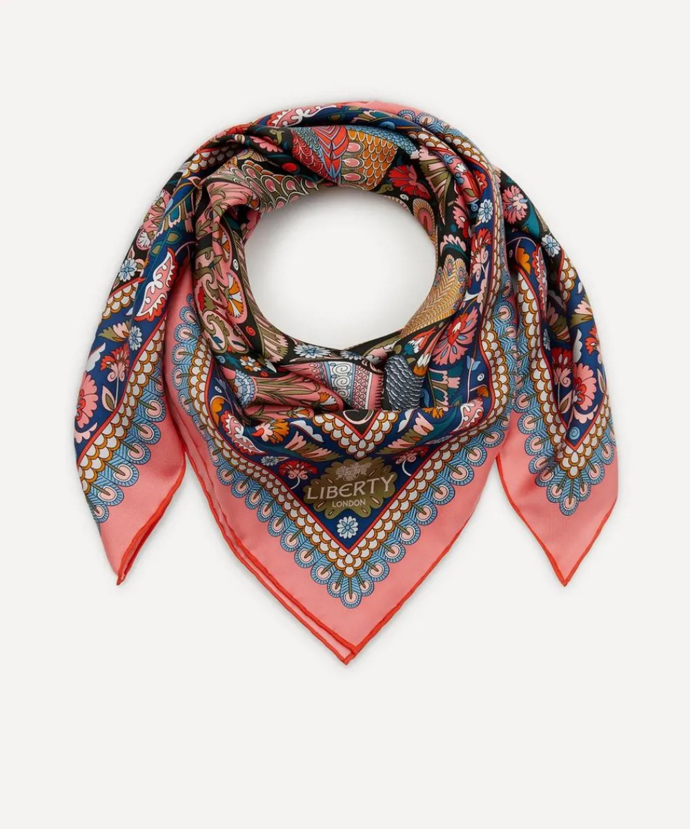 Liberty Scarves^Peacock Garden 70 x 70cm Silk Twill Scarf
