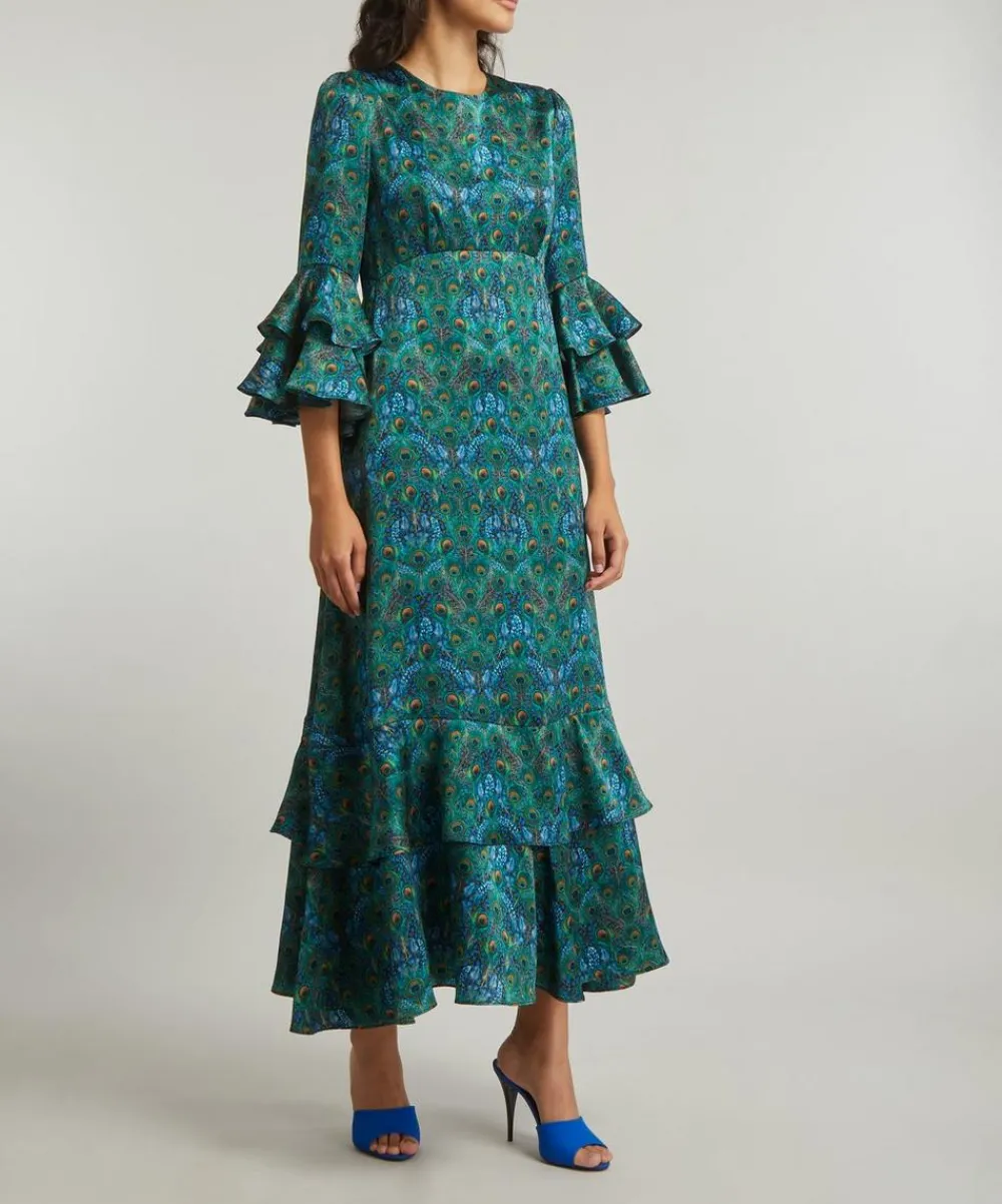 Liberty Dresses^Peacock Manor Silk Satin Gala Maxi Dress