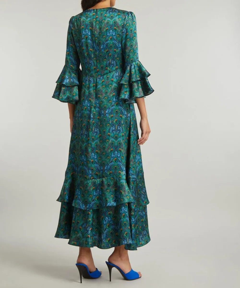 Liberty Dresses^Peacock Manor Silk Satin Gala Maxi Dress