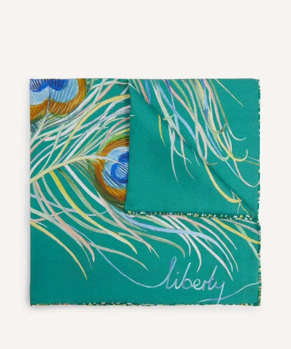 Liberty Pocket Squares^Peacock Plume Silk Pocket Square