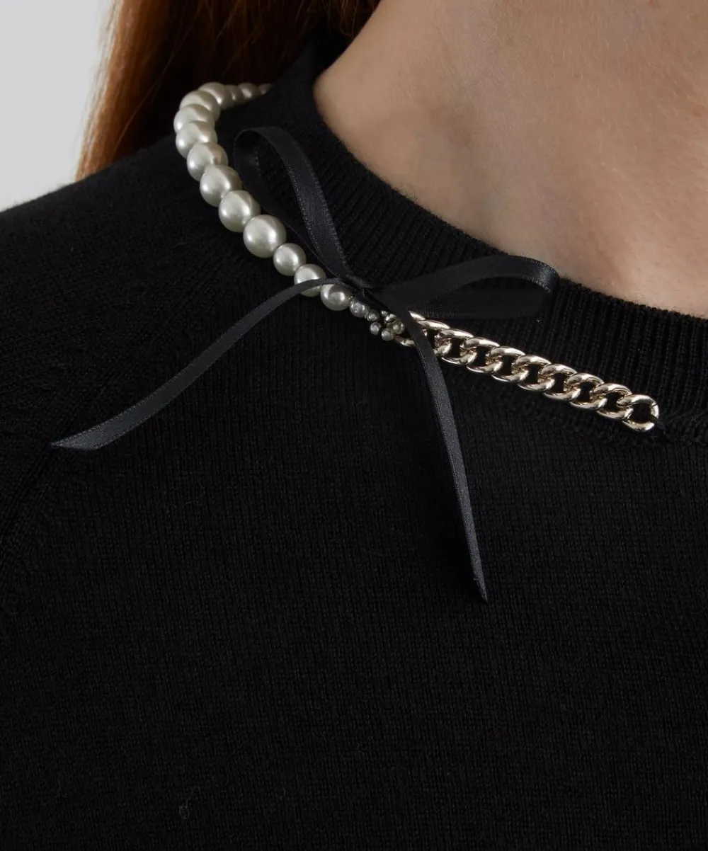 Simone Rocha Knitwear^Pearl and Chain Bow Cardigan