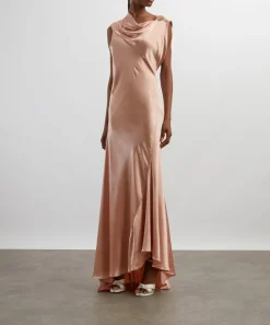 Alberta Ferretti Dresses^Pink Asymmetrical Long Satin Dress