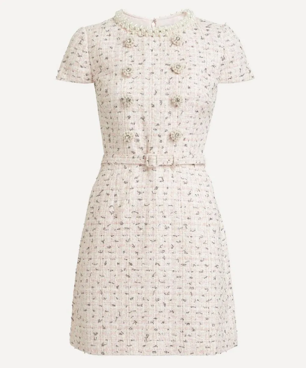 Self-Portrait Dresses^Pink Bouclé Pearl Mini Dress