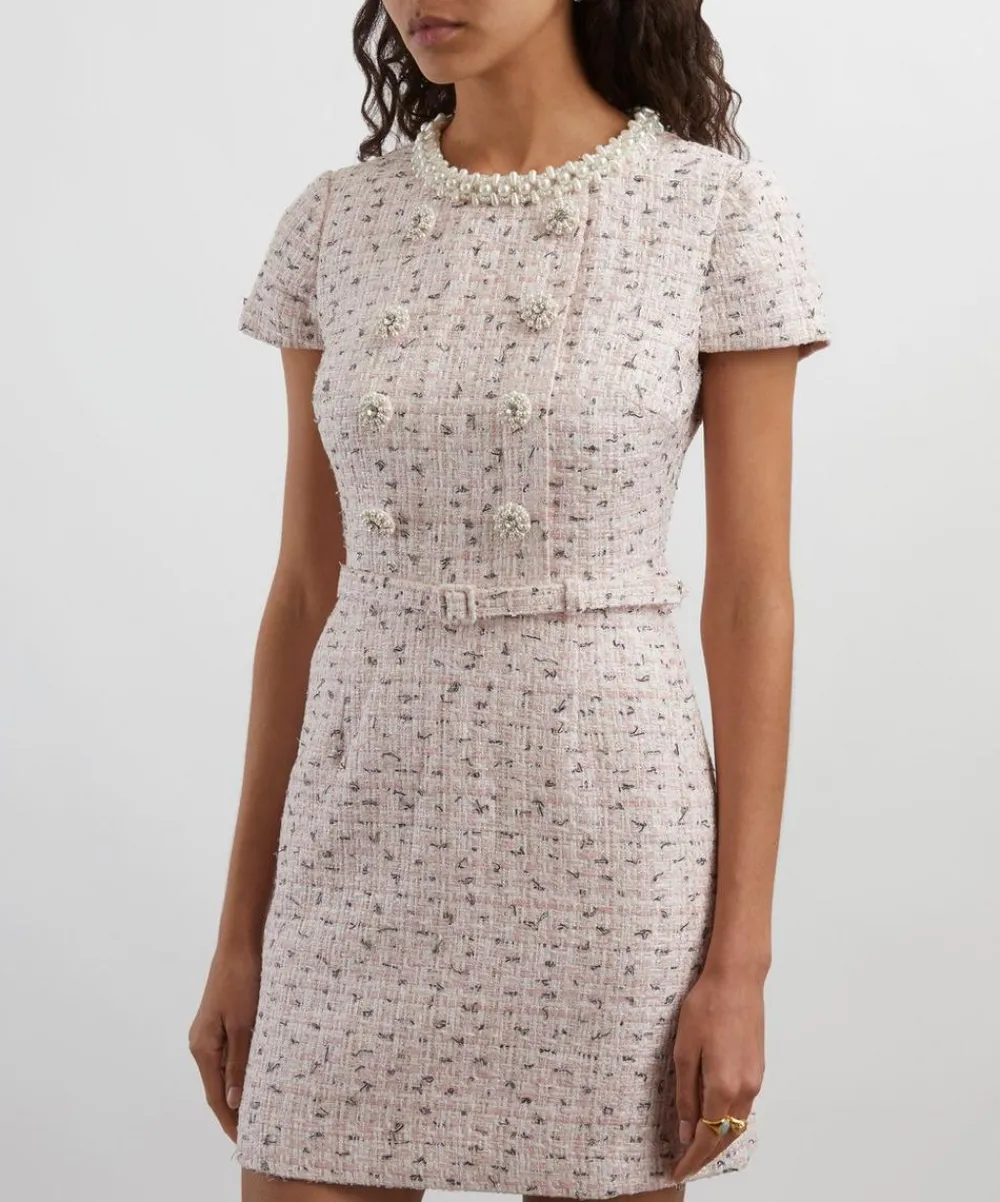 Self-Portrait Dresses^Pink Bouclé Pearl Mini Dress