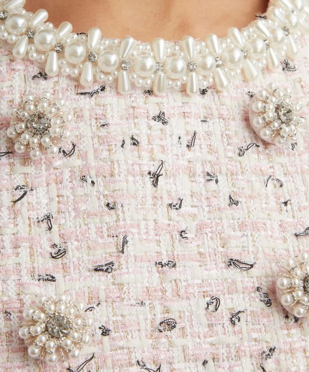 Self-Portrait Dresses^Pink Bouclé Pearl Mini Dress
