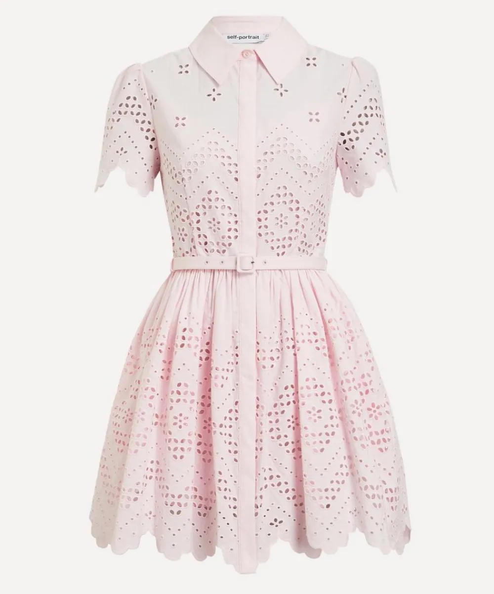 Self-Portrait Dresses^Pink Cotton Broderie Mini Dress