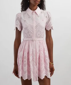 Self-Portrait Dresses^Pink Cotton Broderie Mini Dress