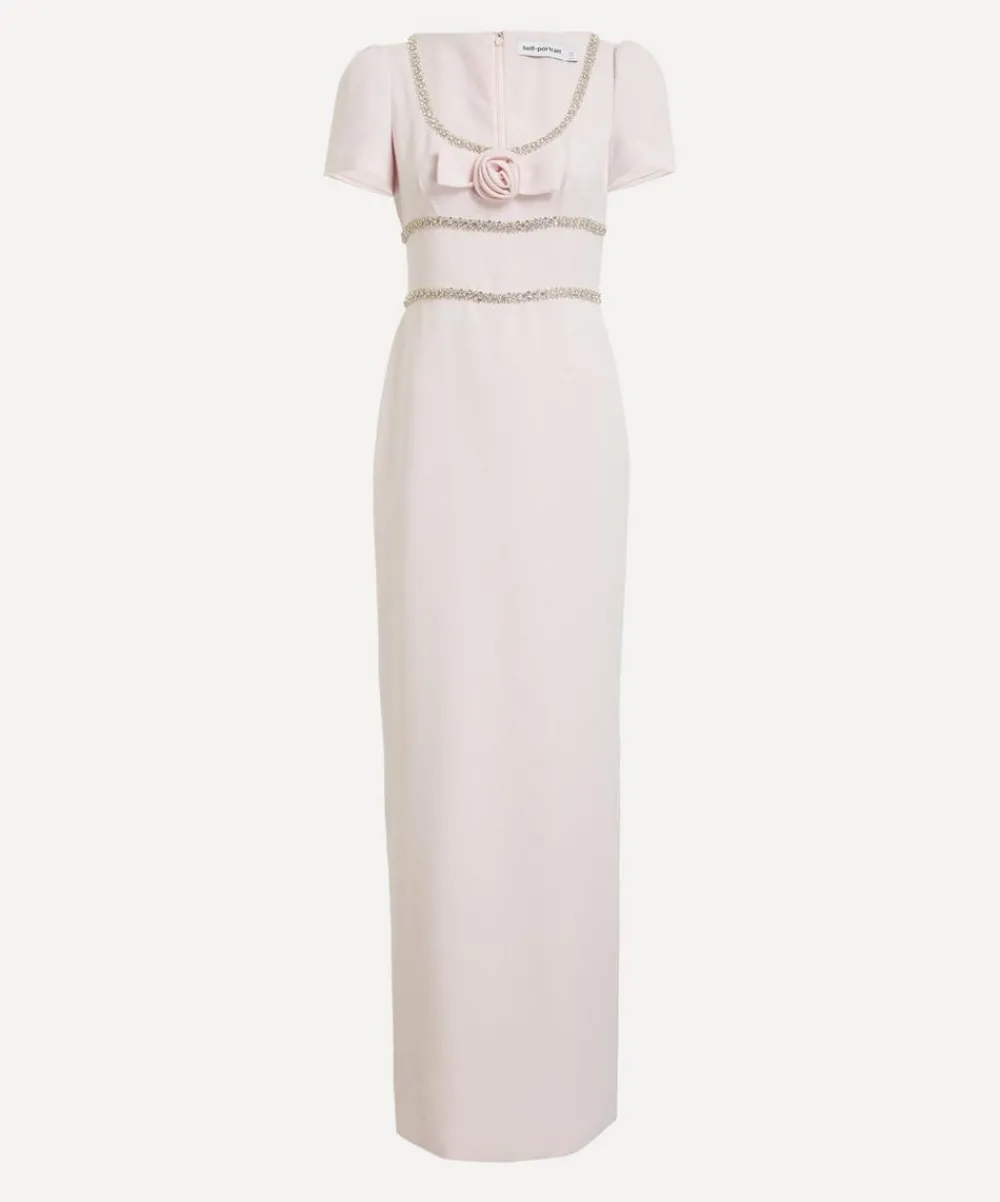 Self-Portrait Dresses^Pink Crepe Crystal Trim Maxi Dress