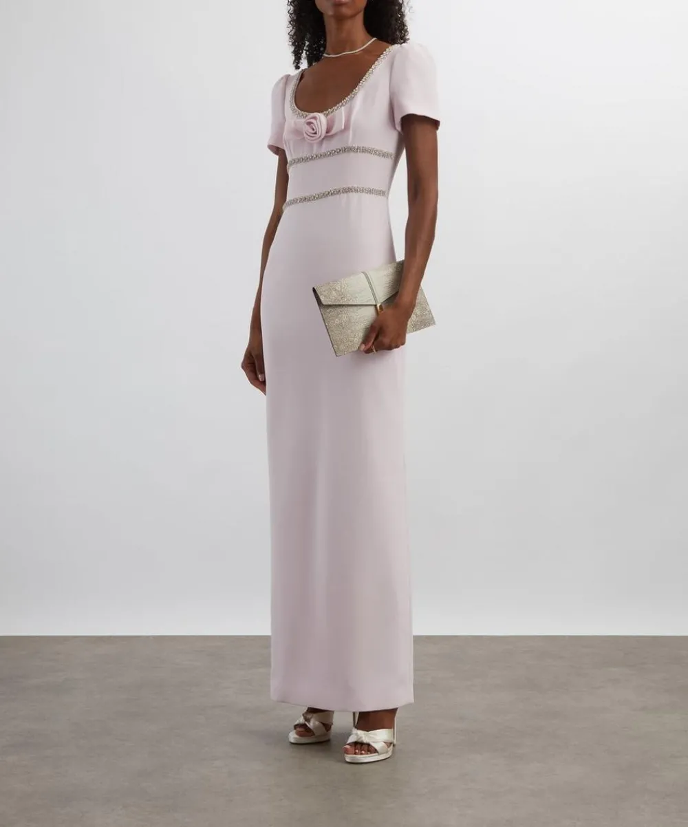 Self-Portrait Dresses^Pink Crepe Crystal Trim Maxi Dress