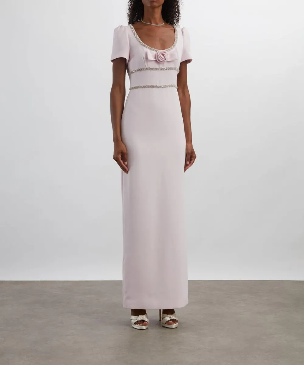 Self-Portrait Dresses^Pink Crepe Crystal Trim Maxi Dress
