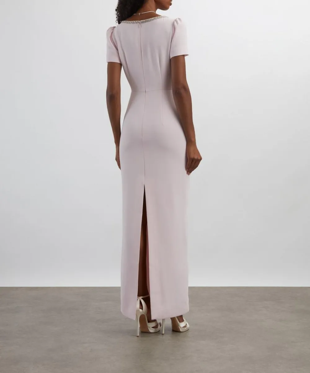 Self-Portrait Dresses^Pink Crepe Crystal Trim Maxi Dress
