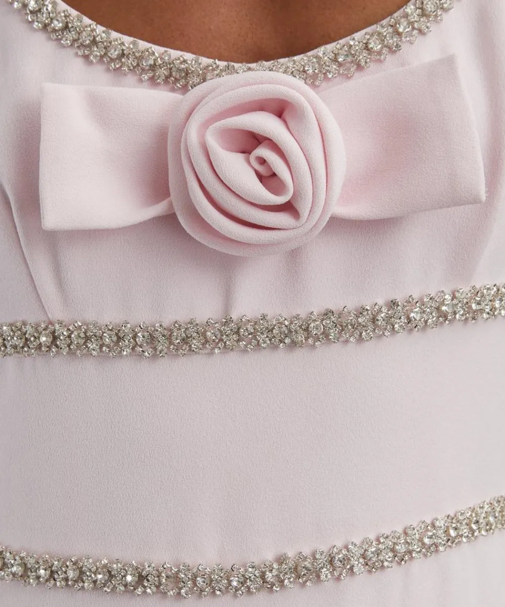 Self-Portrait Dresses^Pink Crepe Crystal Trim Maxi Dress