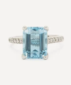 Kojis Rings|Rings^Platinum Aquamarine and Diamond Ring