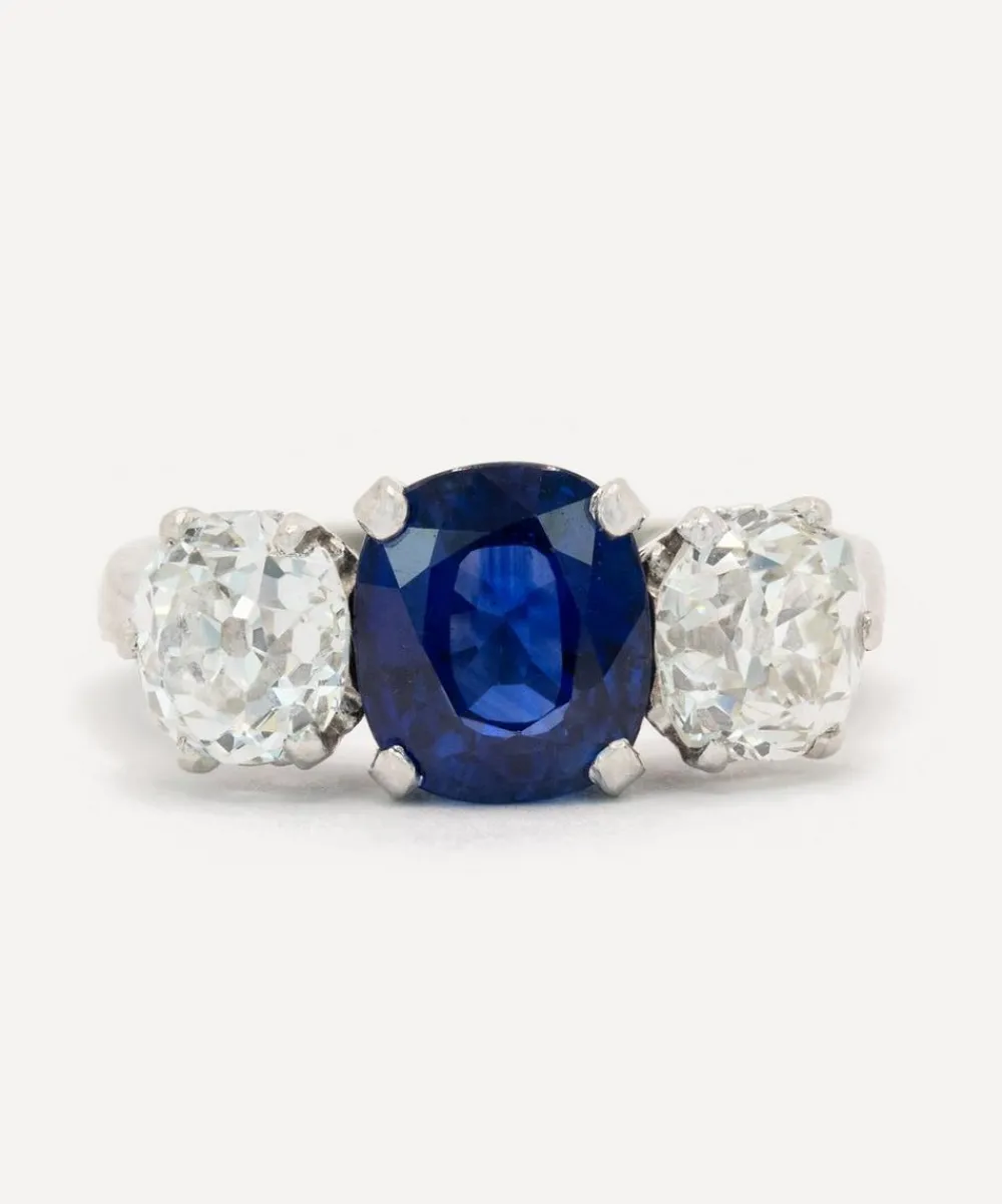 Kojis Rings|Rings^Platinum Vintage Ceylon Sapphire and Diamond Trilogy Ring
