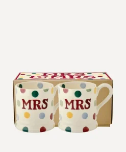 Emma Bridgewater Mugs^Polka Dot Mrs and Mrs Boxed Half-Pint Mugs Set of Two