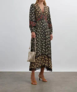RIXO Dresses^Raven Eva Floral Mix Black Midi Dress