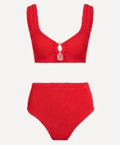 Hunza G Swimwear^Red Nadine Bikini with Pearly Hoops
