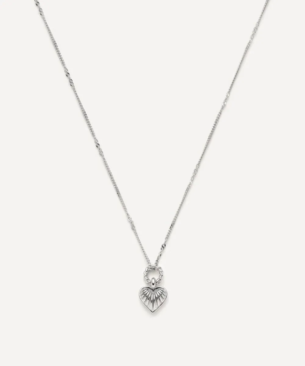 Missoma Earrings^Rhodium-Plated Mini Ridge Heart Pendant Necklace