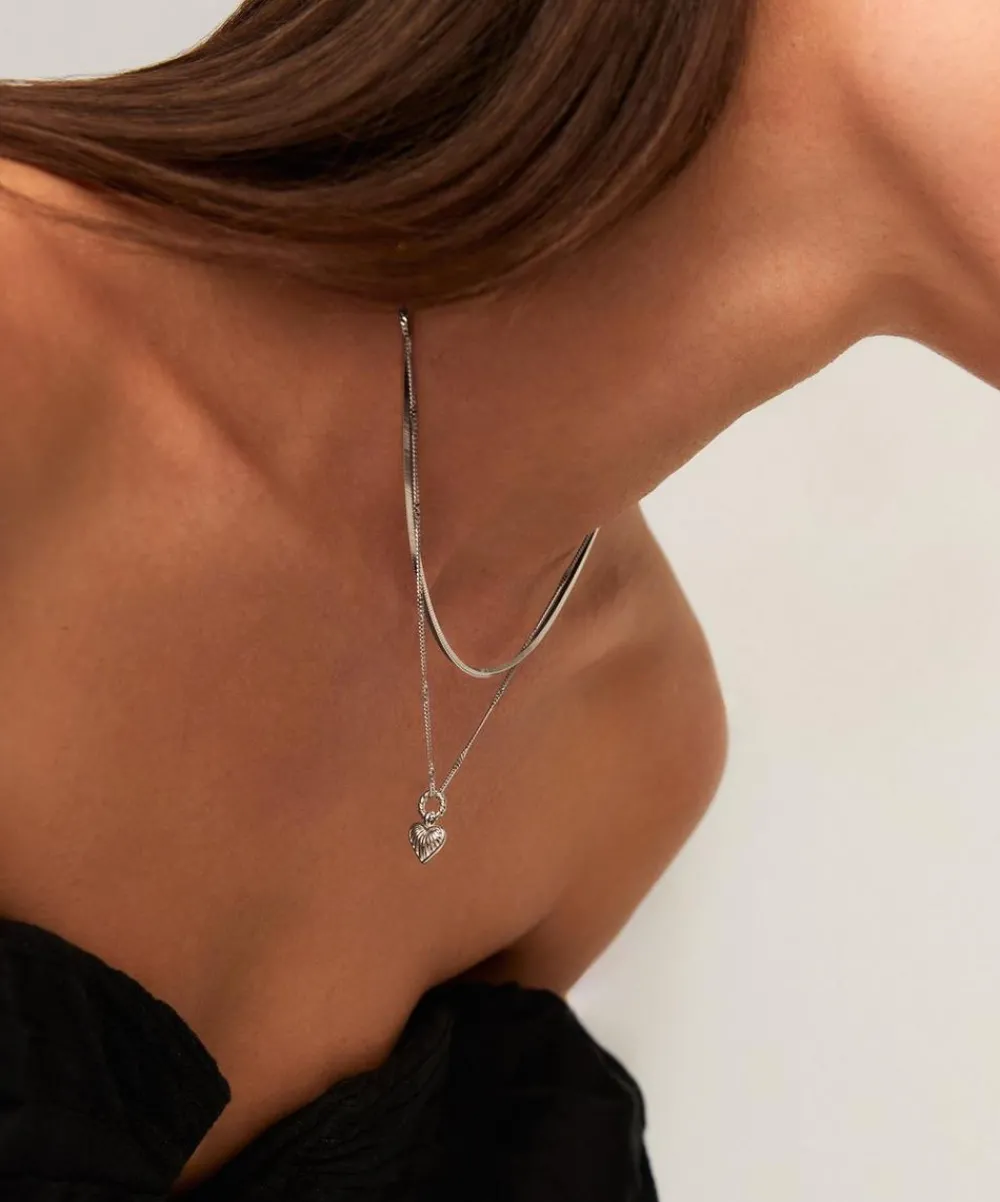 Missoma Earrings^Rhodium-Plated Mini Ridge Heart Pendant Necklace