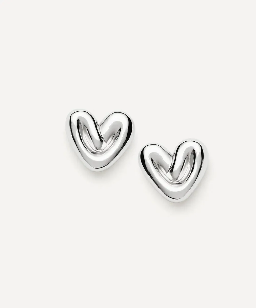 Missoma Earrings^Rhodium-Plated Puffy Heart Stud Earrings