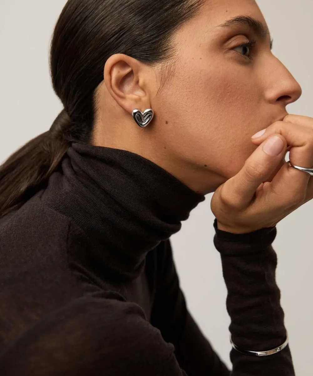 Missoma Earrings^Rhodium-Plated Puffy Heart Stud Earrings