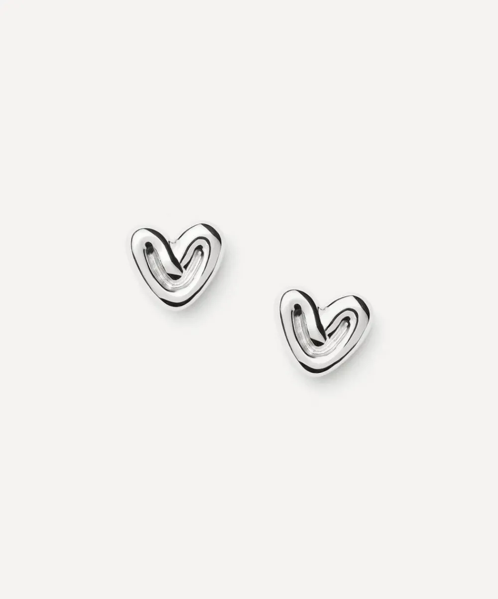 Missoma Earrings^Rhodium-Plated Puffy Heart Mini Stud Earrings