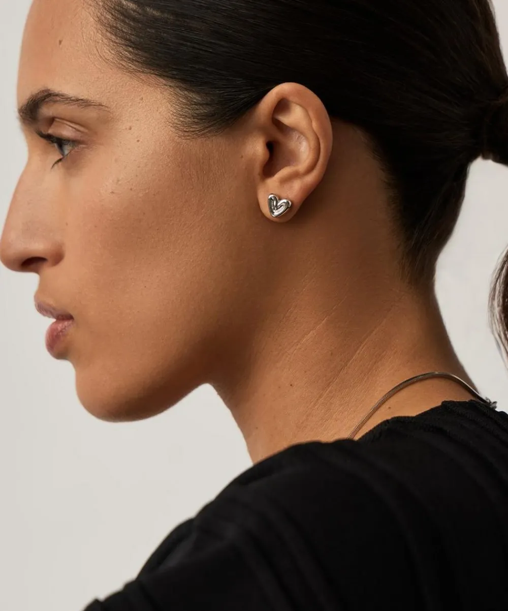 Missoma Earrings^Rhodium-Plated Puffy Heart Mini Stud Earrings