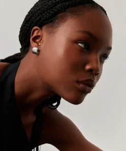Missoma Earrings^Rhodium-Plated Ripple Stud Earrings