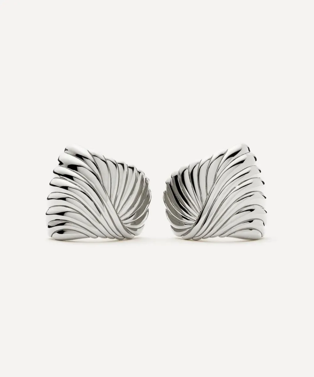 Missoma Earrings^Rhodium-Plated Ripple Stud Earrings