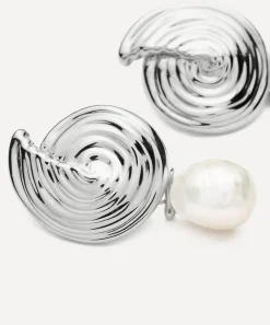 Missoma Earrings^Rhodium-Plated Spiral Interchangeable Pearl Drop Earrings