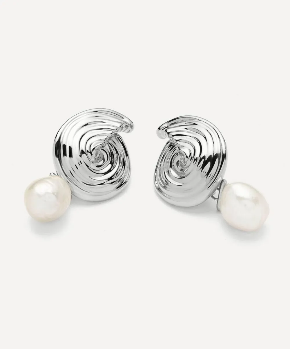 Missoma Earrings^Rhodium-Plated Spiral Interchangeable Pearl Drop Earrings