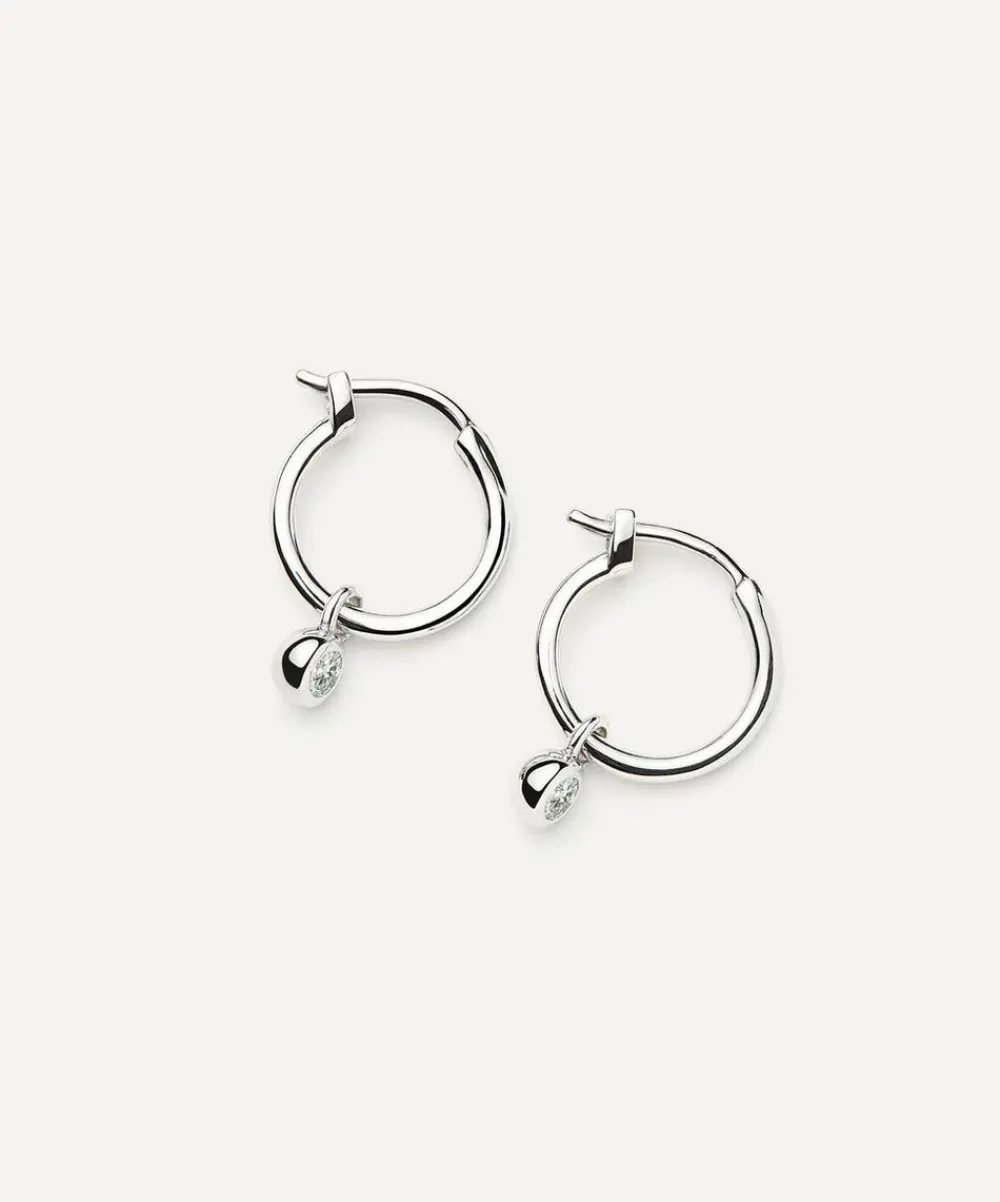 Missoma Earrings^Rhodium-Plated Tennis Charm Mini Drop Hoop Earrings