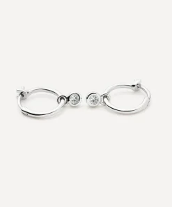 Missoma Earrings^Rhodium-Plated Tennis Charm Mini Drop Hoop Earrings