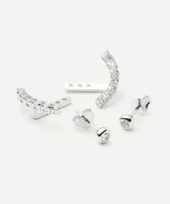 Missoma Earrings^Rhodium-Plated Tennis Ear Jacket Stud Earrings