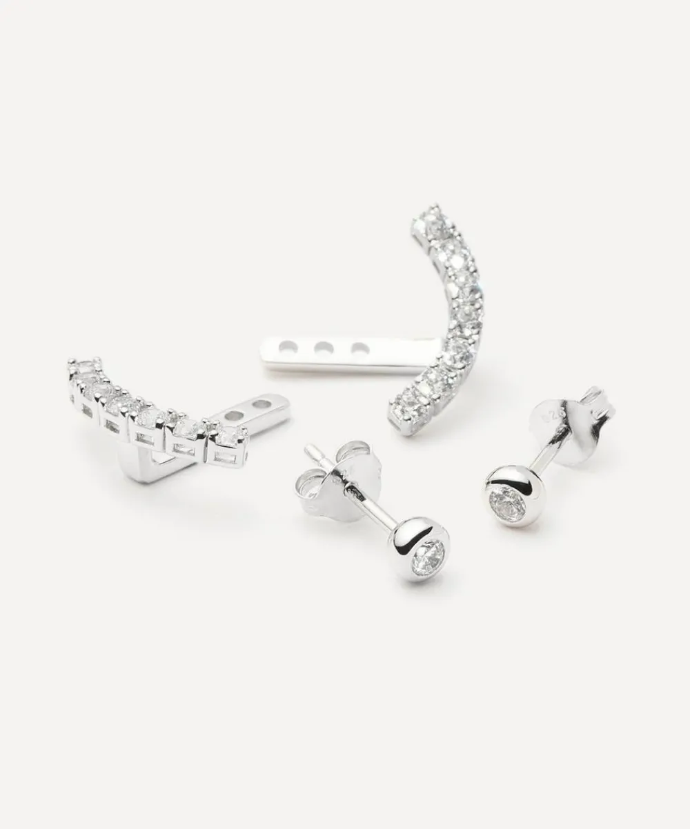 Missoma Earrings^Rhodium-Plated Tennis Ear Jacket Stud Earrings