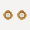 Designer Vintage Earrings^1980’s Chanel Gilt And Faux Pearl Camellia Earrings
