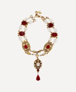 Designer Vintage Necklaces^1980’s Chanel Gilt Faux Ruby And Diamond Pearl Necklace