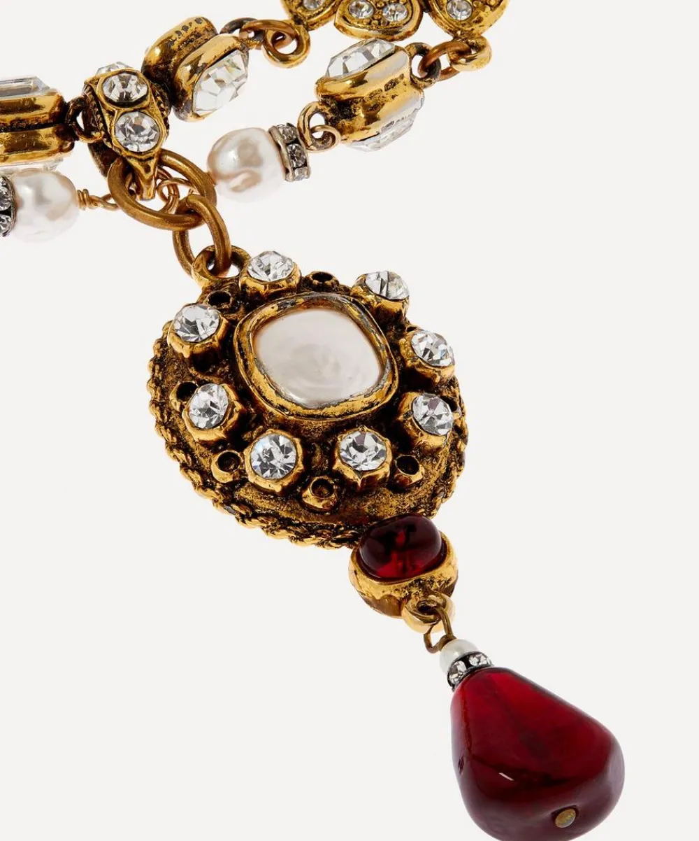 Designer Vintage Necklaces^1980’s Chanel Gilt Faux Ruby And Diamond Pearl Necklace