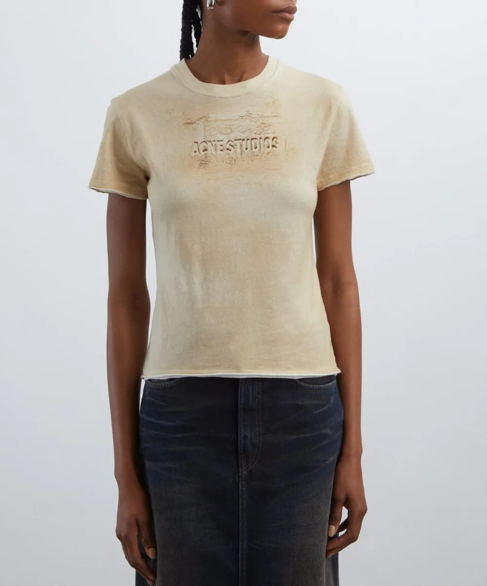 Acne Studios Tops^Sand Beige Branded T-Shirt