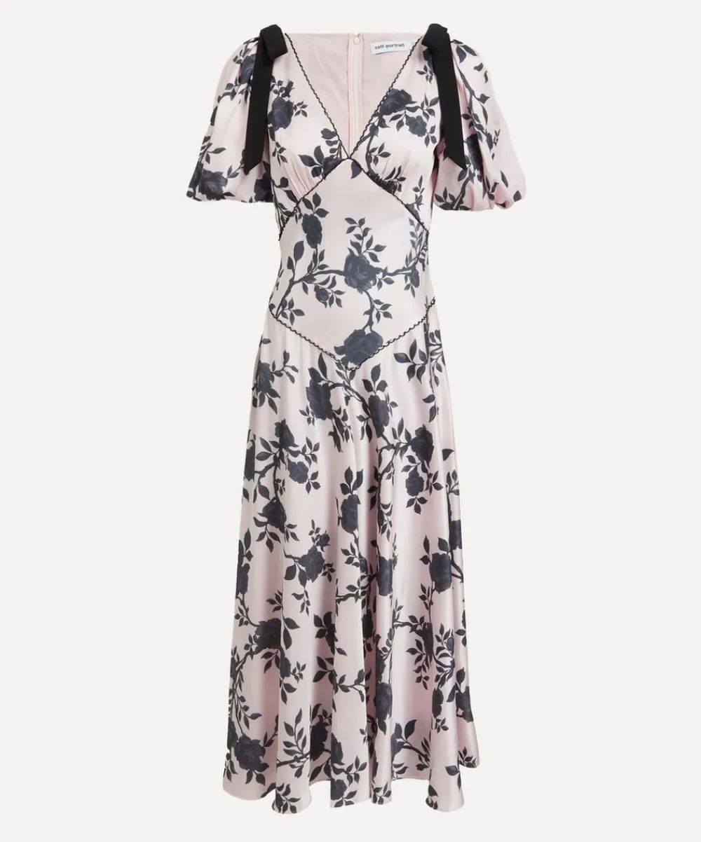 Self-Portrait Dresses^Satin Floral Midi Dress