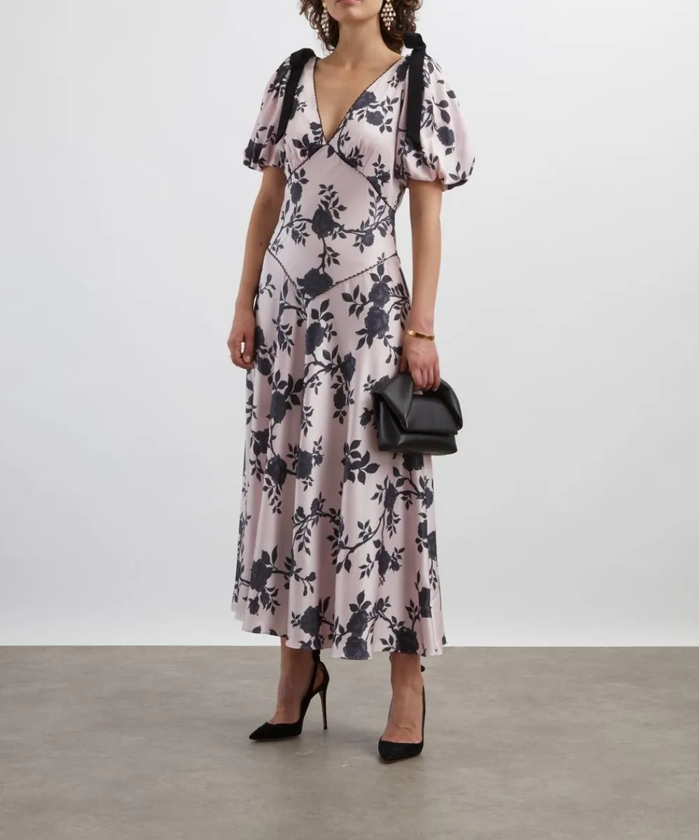 Self-Portrait Dresses^Satin Floral Midi Dress