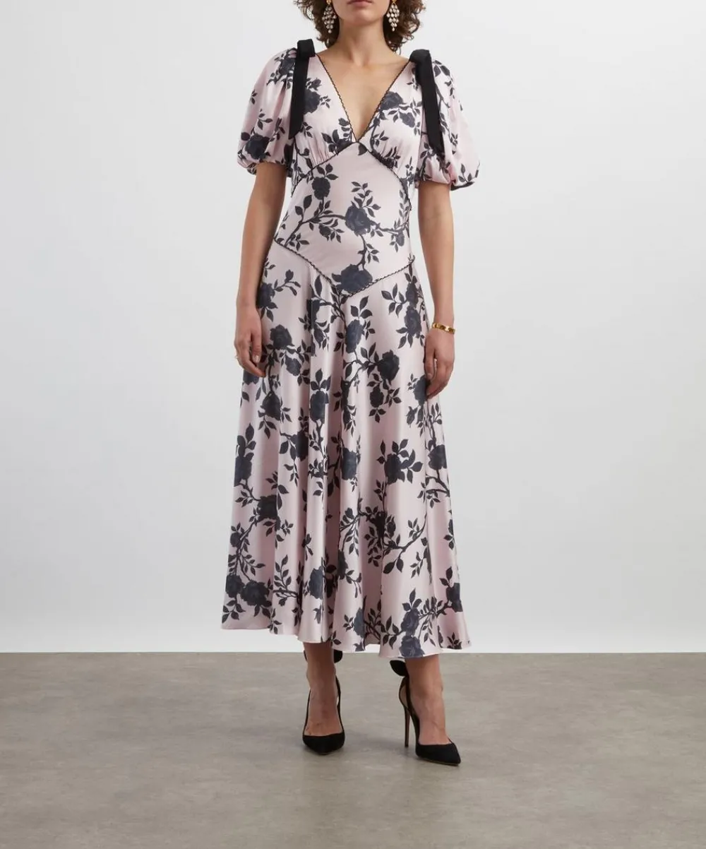 Self-Portrait Dresses^Satin Floral Midi Dress