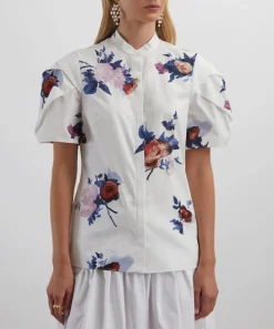 Erdem Tops^Short Sleeve White Rose Top