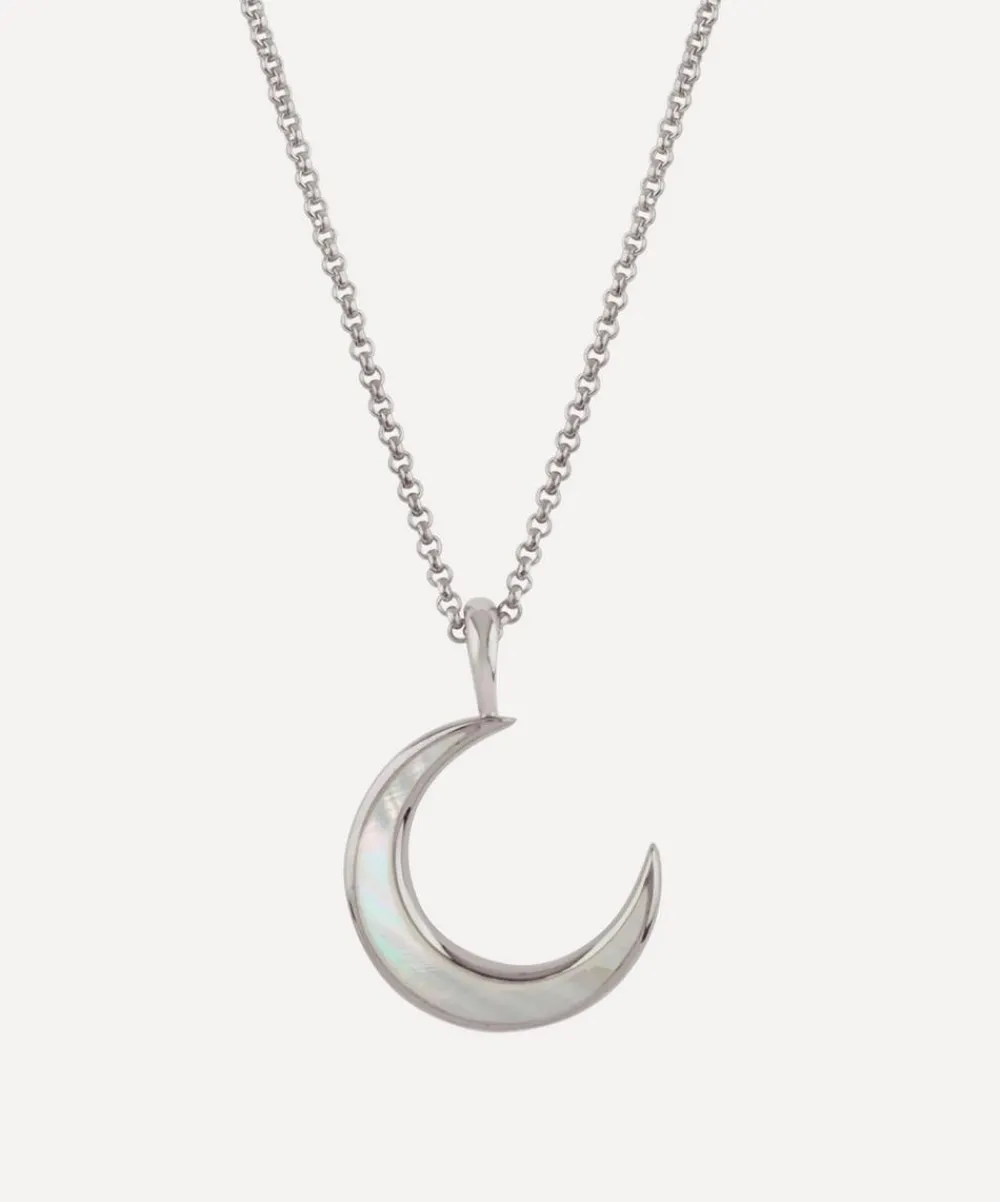 Dinny Hall Necklaces^Silver Mother of Pearl Moon Charm Pendant Necklace