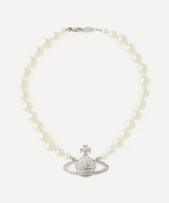 Vivienne Westwood Necklaces^Silver-Tone One Row Pearl Bas Relief Choker Necklace