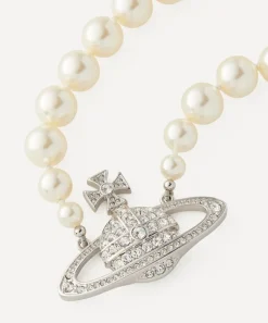 Vivienne Westwood Necklaces^Silver-Tone One Row Pearl Bas Relief Choker Necklace