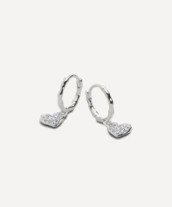 Monica Vinader Earrings^Sterling Silver Diamond Heart Huggie Hoop Earrings