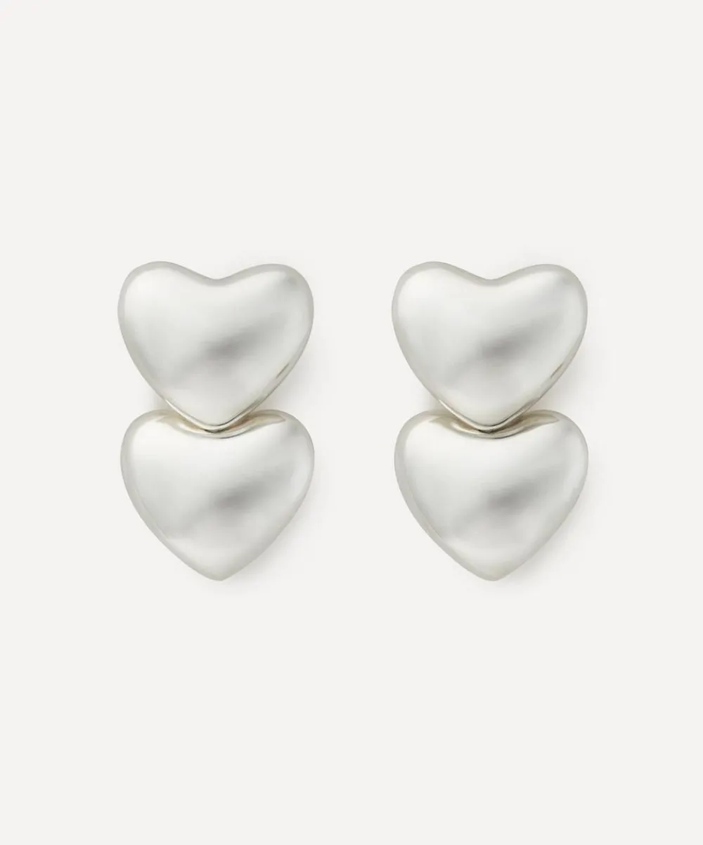 Annika Inez Earrings^Sterling Silver Dual Voluptuous Heart Stud Earrings