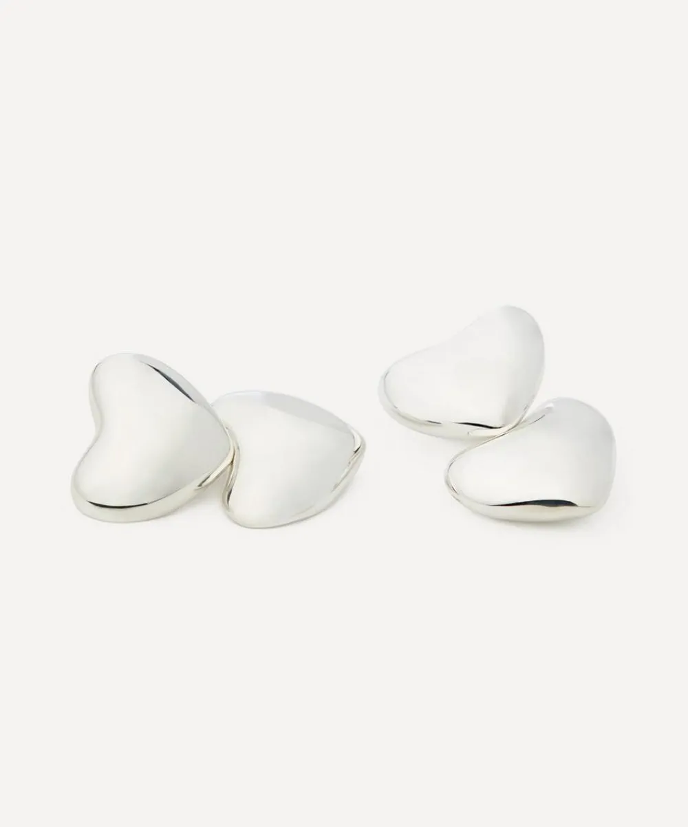 Annika Inez Earrings^Sterling Silver Dual Voluptuous Heart Stud Earrings